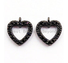 Load image into Gallery viewer, Black CZ Pave On Black Micro Pave Heart Pendant/Charm,Cubic Zirconia Paved Heart Charm, Necklace Bracelet Heart Charm, 9x10mm,1pc, sku#B95