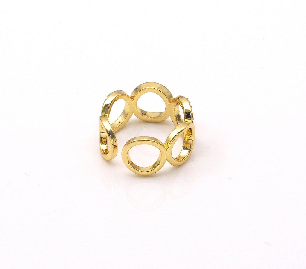 Gold CZ Circle Link Adjustable Ring, Sku#X219