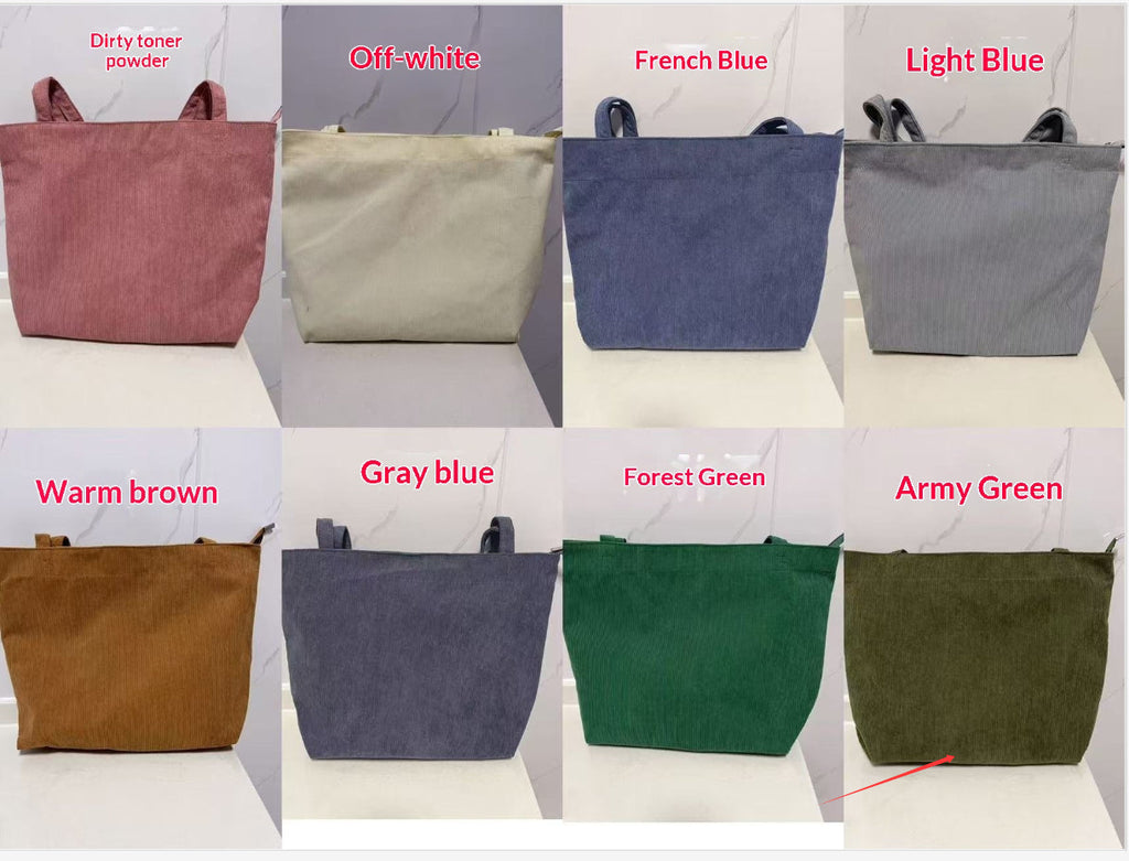 Women's Corduroy Handbag - Minimalist Casual Shoulder Bag with Embroidery