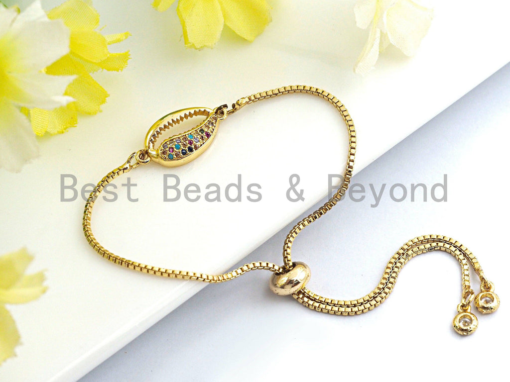 Colorful CZ Micro Pave Cowrie Shape Connector/Link, Cz Pave Bracelet Necklace Connector in Gold Finish,10x20mm,sku#M282