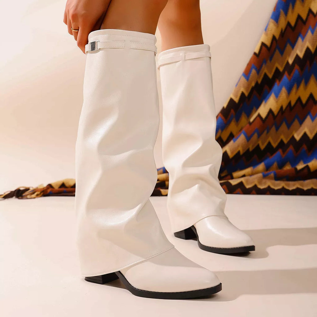Women's Pointed Toe Block Heel Boots | Stable High Heel | PU Leather Ankle Boots