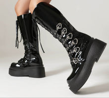Load image into Gallery viewer, Women's Chunky-Soled Punk Over-the-Knee Boots with Cross-Tie Straps | Side Zipper | Sizes 34–44