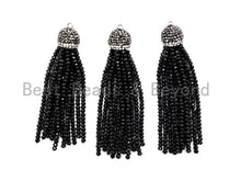 Load image into Gallery viewer, Black/Silver Crystal Beaded Tassel Pendants,Glass Crystal Beads,Pave CZ Rhinestone Cap, Tassel Necklace Enhancer, 3'' long, Sku#B67