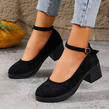 Load image into Gallery viewer, Women's Chunky Heel Suede Mary Jane Shoes - Round Toe Buckle Strap Block Heel Comfort Pumps