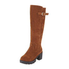 Load image into Gallery viewer, Women's Plus-Size Chunky Heel High-Top Boots | Suede Belt Buckle Winter Boots