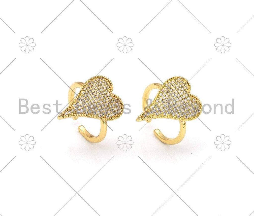 CZ Big Heart Shape Adjustable Ring, Sku#X233