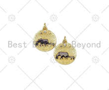 Load image into Gallery viewer, Black Enamel Elephant Mom And Baby On Round Coin Shape Pendant,18K Gold Filled Moon Star CZ Charm,Necklace Bracelet Pendant,18x21mm,Sku#L614C