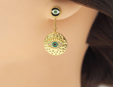 Load image into Gallery viewer, Enamel Evil Eye Round Coin Shape Dangle Earrings, SKU#Y603