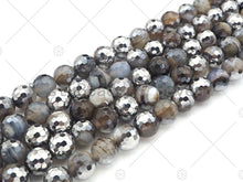 Load image into Gallery viewer, Natural Half Silver Gray Agate Beads, 8mm/10mm/12mm Round Faceted Gray Agate Beads, 15.5 Full Strand, sku# UA122