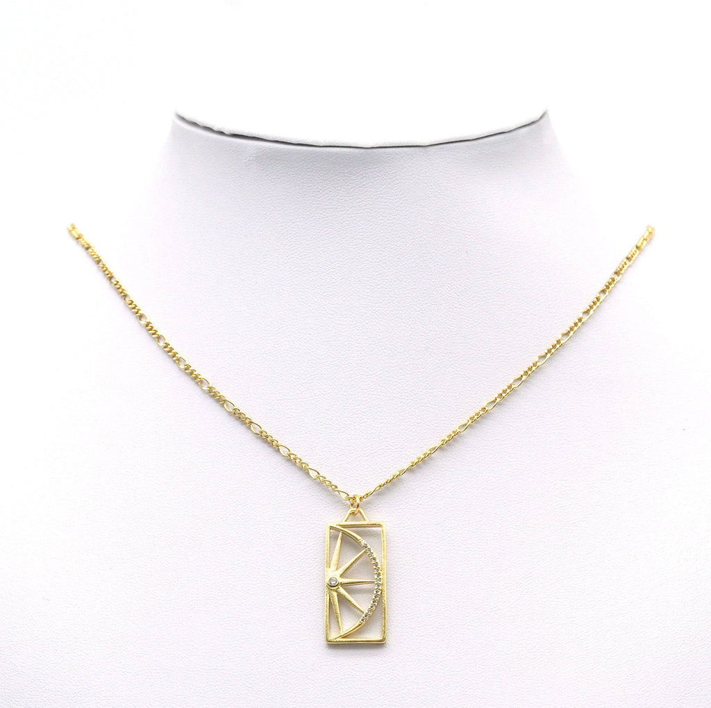 Gold CZ Half Lemon Slice On Rectangle Charm, Sku#LK692