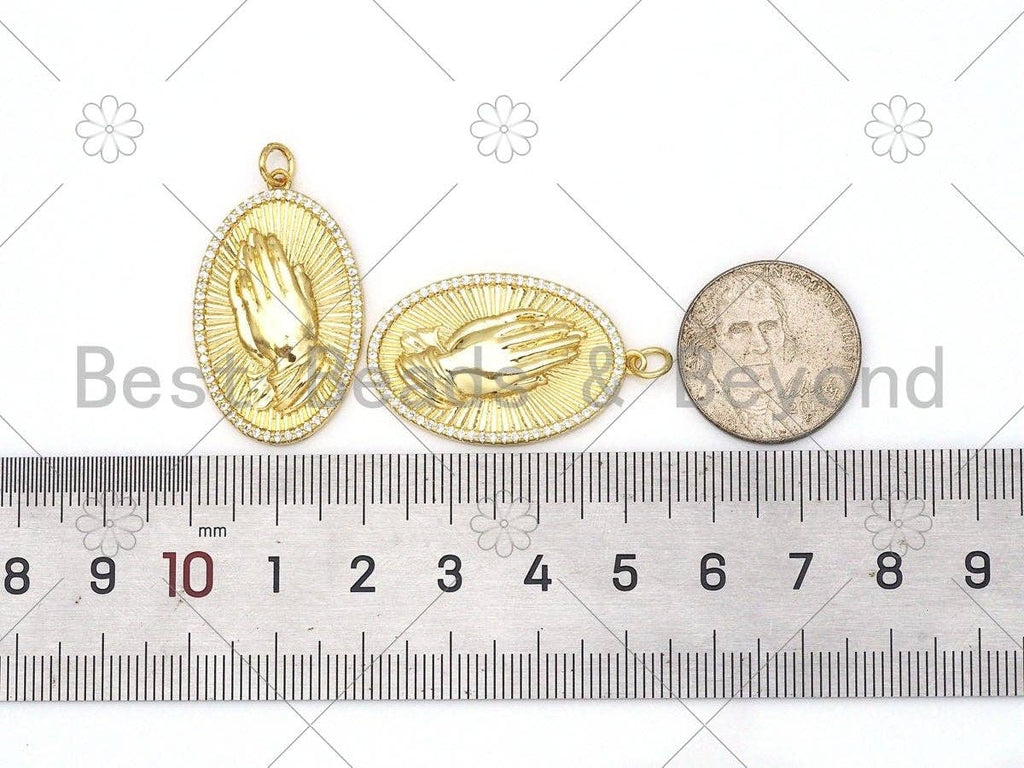 CZ Micro Pave Praying Hands Oval Shape Pendant, Gold Filled Oval Pendant, Praying hands charm, 20x32mm,Sku#L607