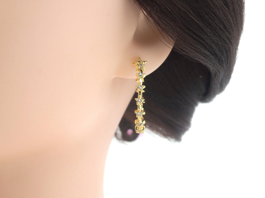 CZ Multi Colorful Stars Hoop Earrings, O62