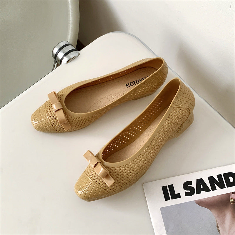 Women's Square Toe Flat Sandals - Bow-Tie Slip-On Shoes for Beach & Outdoor Wear