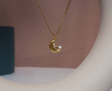 Load image into Gallery viewer, CZ Crescent Moon Star Charm, Sku#LK638