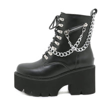 Load image into Gallery viewer, Women's Mid-Calf Western Boots With Metal Chain Detail | Chunky Heel Side Zipper