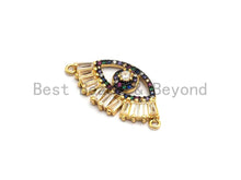 Load image into Gallery viewer, Multi-Color CZ Micro Pave Long eyelash Evil Eye Connector, Rainbow CZ Micro Pave Evil Eye Necklace Connector, Gold plated, 14x27mm,,sku#F658