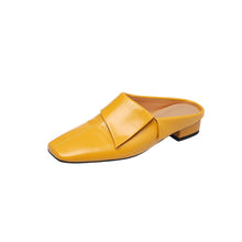 Load image into Gallery viewer, Women's Vintage Cowhide Fold-Over Mules | Square Toe Low Block Heel Backless Loafers