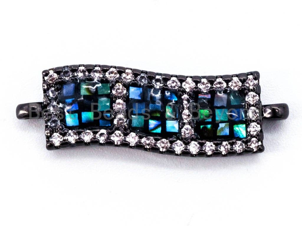 CZ Micro Pave Abalone Rectangle Connector, SKU#E329C