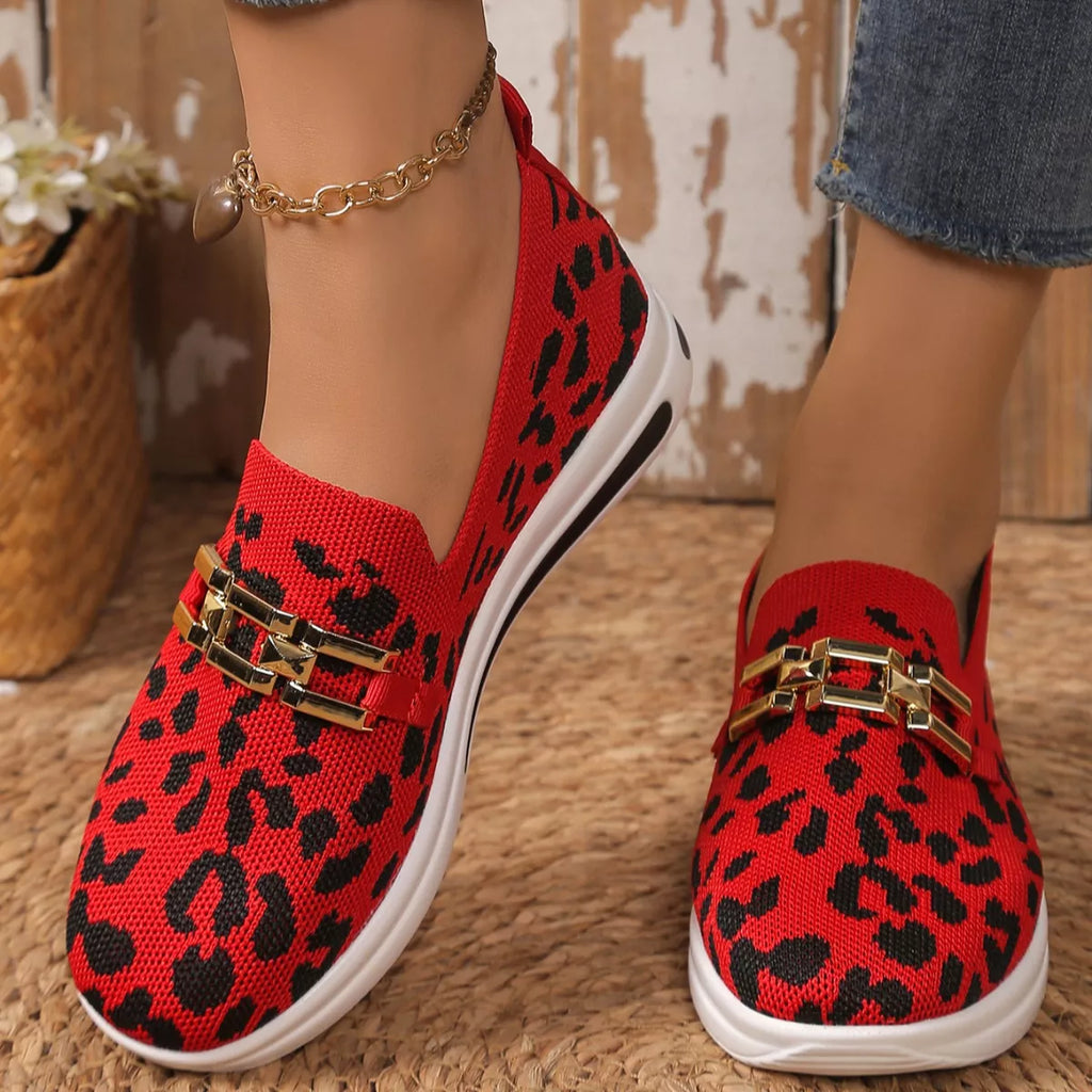 Women's Leopard Print Round Toe Slip-On Flats | Breathable Mesh Casual Shoes