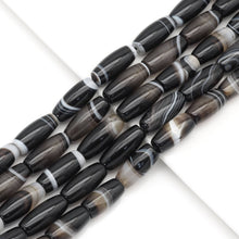 Load image into Gallery viewer, 13x30mm Black  White Banded Agate Barrel Beads, Sku#U1771