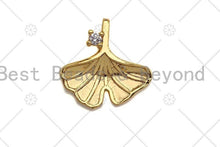 Load image into Gallery viewer, 18K Gold Ginkgo Biloba Leaf Shape Pendant, Leaf Charm, Leaf Pave Pendant, Gold plated, 15mm, Sku#LK28