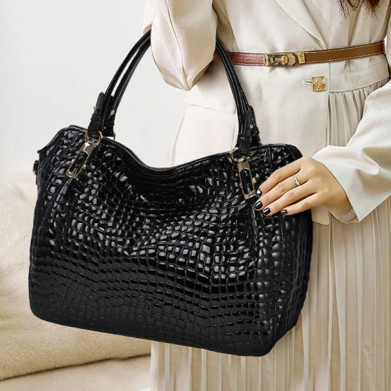 Women's Genuine Leather Tote Bag - Crocodile Pattern Large Casual Handbag