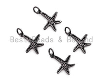 Load image into Gallery viewer, Black CZ Pave On Black Micro Pave Starfish Charm Beads, 13x16mm, sku#F389