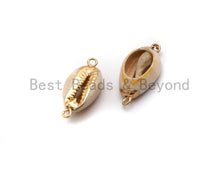 Load image into Gallery viewer, Gold Plated Cowrie Shell Connector, Double Bails Cowrie, Cowrie Charms, Gold Cowrie, Cowrie Necklace, Boho Charm, 12x24mm, Sku#V38