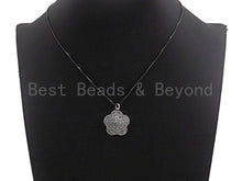 Load image into Gallery viewer, CZ Micro Pave Rose Flower Shape Pendant, Antique Silver Tone, Cubic Zirconia Pave Flower Charm Pendant, 23x25mm,sku#F1029C