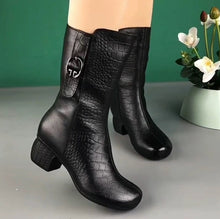 Load image into Gallery viewer, Women's Velvet-Lined Mid-Calf Fashion Boots | Chunky Heel Side Zipper | Fall Winter