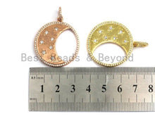 Load image into Gallery viewer, CZ Micro Pave Hollow Round With Moon Star Pendant ,Gold/Silver/Black/Rose Gold ,Cubic Zirconia Jewelry Findings,30x34mm,sku#F700