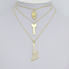 Load image into Gallery viewer, Gold Violin Guitar Cross Heart Key Charm Pendant,Sku#LK1257