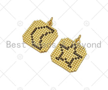 Load image into Gallery viewer, Gold Filled Black CZ Micro Pave Moon Star On Mosaic Square Shape Pendant,18K Gold Filled Charm, Necklace Bracelet Charm,17x20mm,Sku#LK337