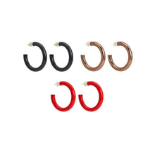 Load image into Gallery viewer, Black Brown Red Pink Enamel Hoop Earrings, Sku#A332