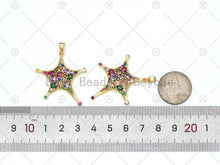 Load image into Gallery viewer, Colorful CZ Micro Pave Five Point Star Shape Pendant, 18K Gold Filled Starfish Charm, Necklace Bracelet Charm Pendant,33x37mm,Sku#LK476