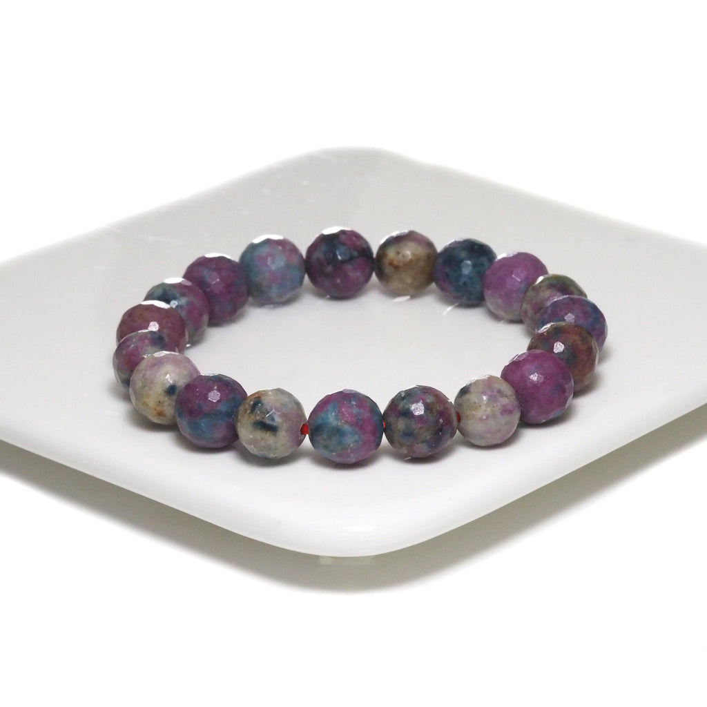Genuine Red Corundum Round Faceted Stretchy Bracelet, 8mm/10mm, Sku# EF302