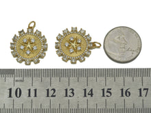 Load image into Gallery viewer, Gold CZ Embossed Five Point Star On Round Flower Charm, Sku#F1508
