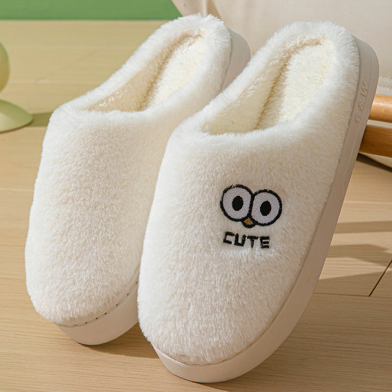 Cute Cartoon Big Eyes Slippers - Winter Warm Plush House Shoes for Women & Men