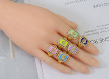 Load image into Gallery viewer, CZ Enamel Flower on Rectangle Adjustable Ring, Sku#X326