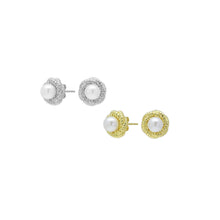 Load image into Gallery viewer, Rose Flower Pearl Stud Earrings, Sku#A163