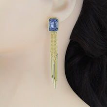 Load image into Gallery viewer, Gold Rectangle CZ With Dangle Link Earrings, Sku#LD467