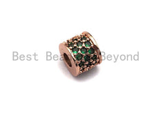 Load image into Gallery viewer, CZ Big Hole Drum Barrel Green Micro Pave Spacer Beads, Gold/Rose Gold/Silver/Black Cubic Zirconia Spacer Beads, DIY Jewelry, 6x7mm, sku#X47