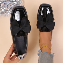 Load image into Gallery viewer, Elegant Black Bow Flats - Square Toe Slip-On Dress Shoes for Women