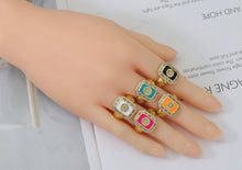Load image into Gallery viewer, CZ Enamel Flower on Rectangle Adjustable Ring, Sku#X326