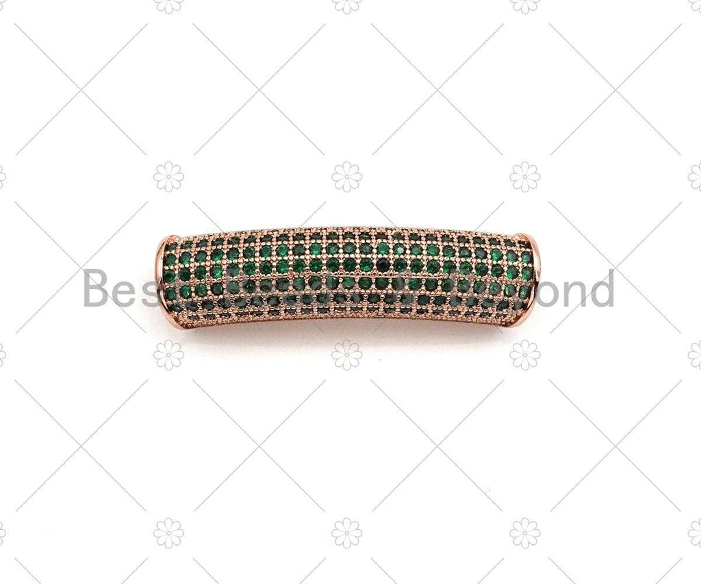 Green CZ Micro Pave Half Full Pave Tube for Bracelet/Necklace,CZ Spacer Tube in Silver/Gold/Rose Gold/Black, Tube Beads, 38x8mm,sku#ML11