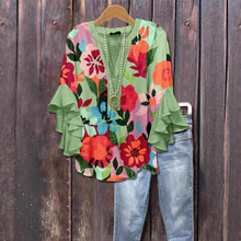 Load image into Gallery viewer, V-neck Fashion Lotus Edge T-shirt Women's Top