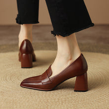 Load image into Gallery viewer, Retro Brown Chunky Heel Pumps