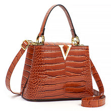 Load image into Gallery viewer, Minimalist Crocodile Pattern Tote Bag - Women's PU Leather Handbag with Zipper Compartment