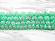 Load image into Gallery viewer, 6mm/8mm/10mm/12mm Chrysoprase Jade inlaid with rhinestone,Green Color Beads, Smooth Jade Round Beads, SKU#X1C