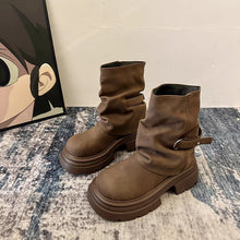 Load image into Gallery viewer, Women's Retro Round Toe Chunky Heel Combat Boots - Waterproof Non-Slip Platform Ankle Boots